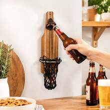 Wall Bottle Opener, Wooden Beer Bottle Opener With Cap Catcher Collection Net, Birthday Gift For Beer Lovers And Men, Kitchen Yard Bar Decoration - View 3