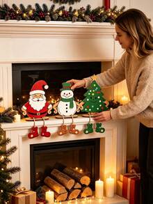 3pcs Christmas Santa, Snowman And Christmas Tree Desktop Decorations, 2D Flat Creative Christmas Ornaments, Suitable For Home Wall And Desktop Decor, Holiday Party Table Setting - Multicolor - View 3