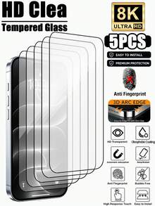 Gorilla Hero 5pcs High Definition Screen Protector [Black Border Silk Screen Design] High Transparency Without Image Distortion, 1:1 Precise Mold, Full Coverage Without Gaps, Waterproof Coating Surface, Anti-Fingerprint Residue, 9H Hardness Resistant To Damage. Compatible With IPhone Duo/18promax/18pro/18/17e/17 Pro Max/17 Pro/17Air/17/16 Pro Max/16 Pro/16 Plus/16/15 Pro Max/15//14/13/12 And Other Models. Tempered Glass Screen Protector, Phone Film Accessory, Easy Installation, Not Easy To Fall Off. - Clear - View 10