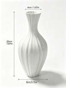White Ribbed Plastic Flower Vase, Nordic Fluted Vase, Unbreakable Decorative Table Vase For Office Desk, Dining Table Centerpiece, Living Room Home Decor - Boho Style - View 5