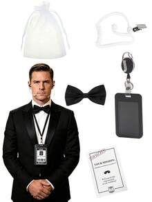 5pcs-Set Secret Agent Costume Accessories, Black Prop Accessories For Men And Women Role Play - Black - View 10
