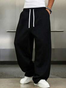 Men's Casual Sports Pants, New Straight Leg Drawstring Casual Pants, Suitable For All Seasons, Best Gift Choice For Husband/Boyfriend In Autumn And Winter - Black - View 2