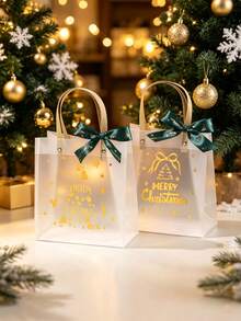 12pcs/Pack Christmas Party Gift Candy Cookie Decoration Tote Bags PVC Bags Reusable With Ropes - View 15
