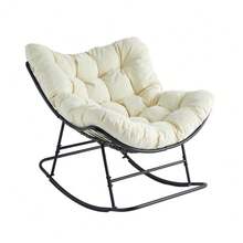 Oversized Papasan Rocking Chair With Thick Cushion, 450 Lbs Capacity – Classic Rocking Chair For Patio, Balcony, Porch - Beige - View 7