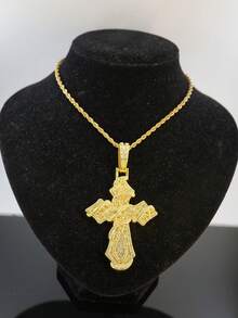 European & American Hip Hop Cross Pendant Cuban Chain Men's Necklace, Full Rhinestone Sparkling Personalized Street Style Rap Party Collarbone Chain Fashion Jewelry - Cross Pendant Necklace - View 8