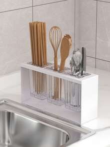 Kitchen Sink Organizer Rack, Self-Draining Kitchen Utensils And Tableware Holder, Flat Compartment Cutlery Storage Box, Kitchen Sink Knife Fork Chopstick Organizer, Flat Kitchen Utensils Storage Box, Kitchen Essential - Multicolor - View 5