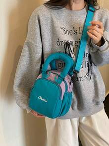 Crossbody Bag Color Block Embroidery Letter Handbag Multi Pockets Storage Bag For Daily Shopping Casual Street - Multicolor - View 6