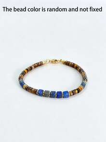 1pc Natural Lapis Lazuli Cylindrical Bead Spacer Bracelet, Exquisite For Daily Wear And Gifting, Random Bead Color - Multicolor - View 6