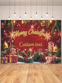 Latar Belakang Tema Natal Musim Dingin dengan Teks yang Dapat Disesuaikan, Pohon Natal, Kotak Hadiah, Daun Holly, Permen Tongkat, Lonceng, Pita, Desain Dekorasi Pola Kepingan Salju, Cocok untuk Pesta Natal, Pertemuan Keluarga, Doa, Dekorasi Latar Belakang Fotografi, Spanduk Fotografi, Vinyl - MultiWarna - View 4