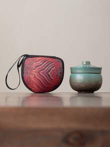 WEN ZHE Mini Portable Embossed Ceramic Kung Fu Tea Cup 80ml Single Person Travel Tea Set With Storage Bag - Pink - View 12