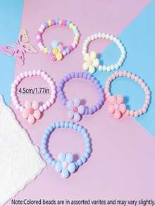 3pcs/Set Girls Sweet Floral Charm Beaded Bracelet Set, Suitable For Girls Daily Wear, Holiday, Party, Birthday Gift - one-size - View 4