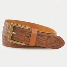 1pc Full Grain Leather Golf Belt - Classic Western Embossed Texture, Ultimate Holiday Gifting Choice For Dad/Husband/Cowboy - ST525 - View 2