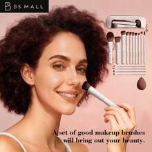 BS-MALL Soft Touch Precise Makeup Application High Quality 14pcs Mini Portable Makeup Brush Set + Makeup Bag + 1 Powder Puff, Travel Portable Makeup Brush Set With Foundation Brush And Blush Brush - milky white - View 8
