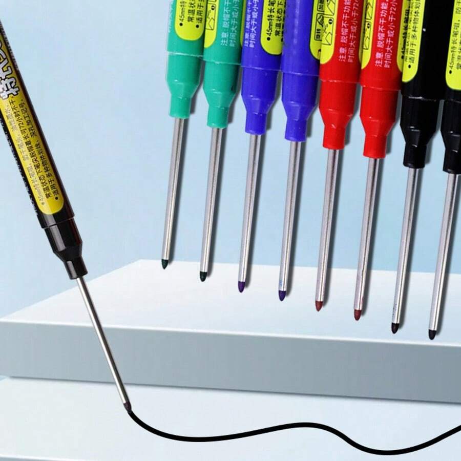 1/3/5pcs Professional 45mm Long Tip Marking Pen Set, Black Blue Red Deep Hole Woodworking Tile Marking Pen Fast Drying - Construction Marking Tool (Random Color) Random Style