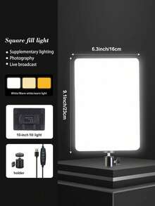 10-Inch Square LED Ring Light With 43.3-Inch Adjustable Tripod And Phone Holder, 3 Lighting Modes, Suitable For Makeup, Live Streaming, Video Conferencing, And Selfies. This Stable Stand Supports DIY Modification And Is Compatible With Cameras - one-size - View 3
