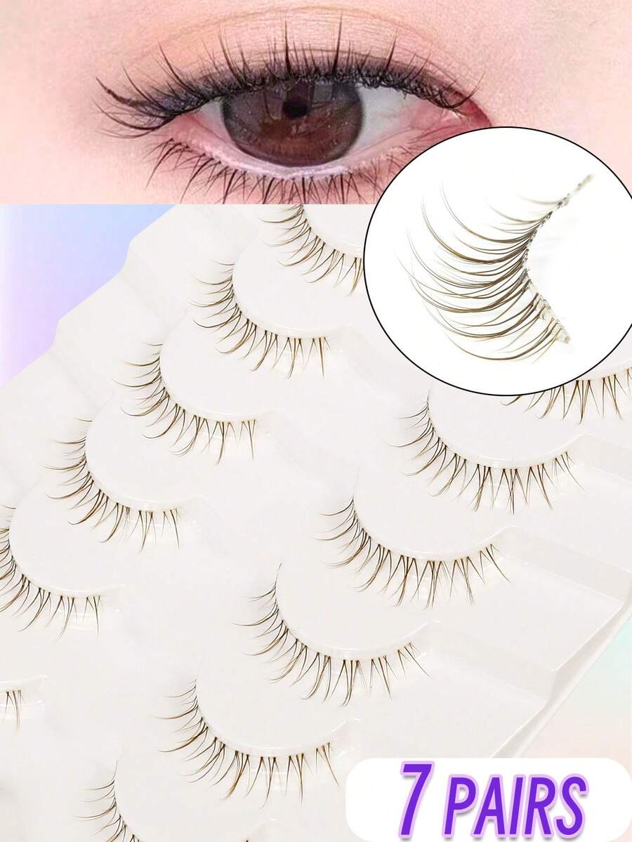 7 Pairs Brown False Eyelashes, C Curl, Cartoon Short Lashes, Natural Fashion, Soft & Comfortable, Suitable For Holidays, Parties And Various Occasions, Beginner Friendly, 3-10mm