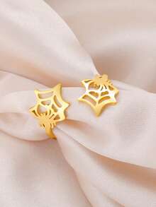 LIKGREAT 1pc Women's Stainless Steel Creative Open Adjustable Spider Web Ring, Unisex Halloween Jewelry Gift - Fashion Series - View 5