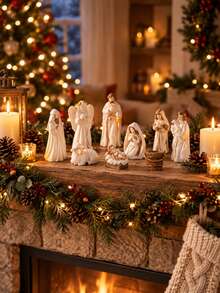 7Pcs Resin Nativity Scene Set, Christmas Holy Family Figurines With Baby Jesus, Mary, Joseph, Angel, Shepherd, Lamb , Christmas Tabletop Decor For Home, Mantel And Holiday Display - Christmas - View 5