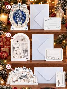 2pcs/Set 3 Styles Christmas 3D Pop-Up Invitation Cards With Envelopes, Elegant Laser Cut Holiday Greeting Cards, Suitable For Parties, Family Gatherings, Office Celebrations - Christmas Style - View 1