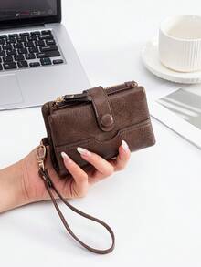 FOREVER MIYIN Vintage Bifold Wallet For Women, Snap Button Short Purse With Wrist Strap, Multi Card Slots And ID Window With Zipper Coin Pocket Ideal For Daily Use - Multicolor - View 3