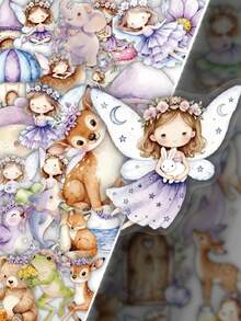50Pcs Fairy Animal Stickers For Teens Adults, Watercolor Fantasy Forest PET Decals, Cute Fairy Tale Scrapbook Stickers For Water Bottles, Laptops, Phone Cases, Notebooks & Diary Crafts - Multicolor - View 2