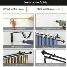 1pc 5/8" Metal Double Layer Curtain Rod/Roman Rod, Wall Mount Installation, Suitable For Bedroom Living Room Large Windows Double Rod Curtain Rod, Fits 1m, 2m, 3 Meters Windows, Adjustable Length Black Curtain Rod Track Set, Nordic Classic Style - Black 1 Set - View 5