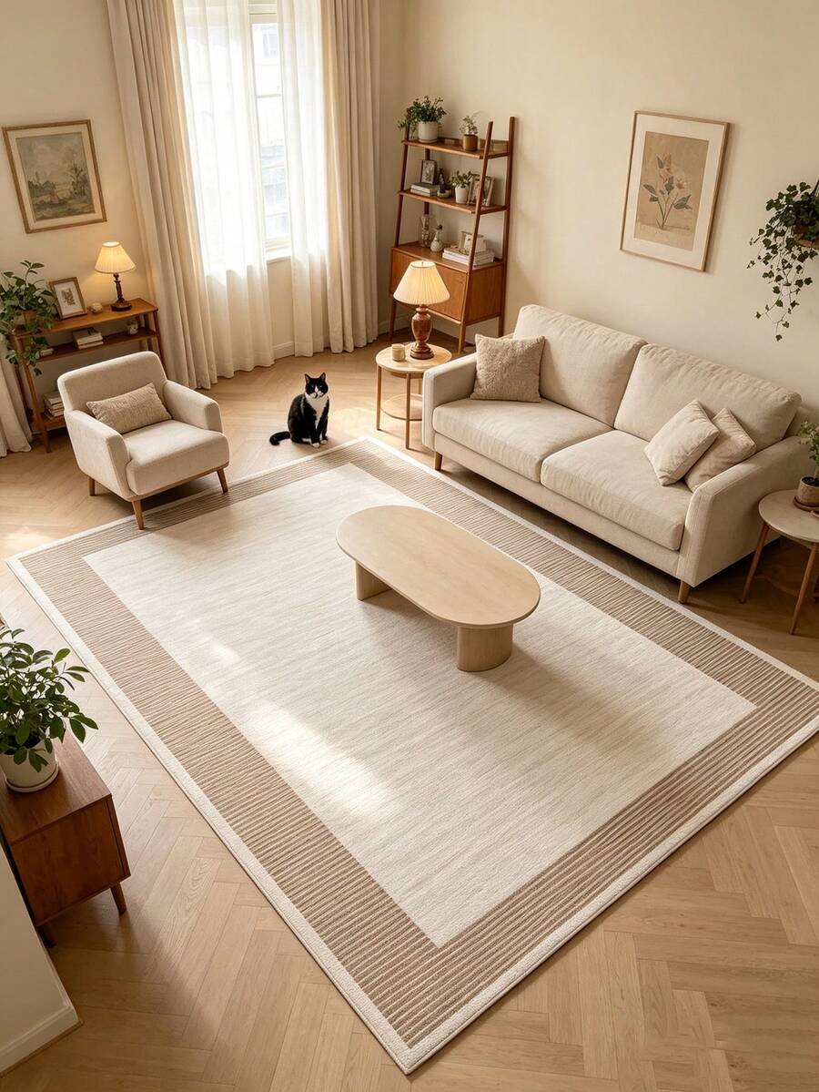 1pc Light Apricot Striped Area Rug, Living Room Carpet, Area Rug, Small Area Rug, Mat, Home Decor, Large Living Room Carpet, Round Carpet, Living Room Home Decor, Room Decor, Washable Carpet - Multicolor - View 1