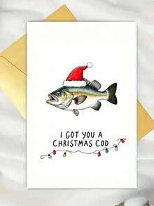I Got You A Christmas Cod Pun Greeting Card, Funny Fish Wearing Santa Hat Xmas Card, Humor Sea Animal Holiday Card, Christmas Pun Gift Card For Fisherman - One Size Fits All - View 3
