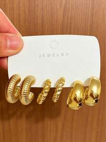 6-18pcs Gold Vintage Earring Set, Water Drop Flower Spiral C-Hoop Exaggerated Large Earrings, European And American Style Versatile Accessories For Commute And Date - Gold - View 8