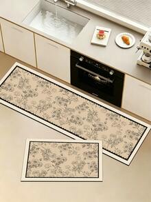 1 Pc Light Brown Floral Pattern Kitchen Mat, 3.5 Mm Soft Rubber That Absorbs Water And Is Easy To Clean. Suitable For Corridors, Bathrooms, Living Rooms, Outdoor Door Mats, And Toilets. Useable Throughout The Year And For Various Holidays. - Multicolor - View 8