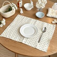 1/2/6pcs INS Style Minimalist Beige Polka Dot Cotton Gauze Fabric Placemats Napkins Decorative Pads For Kitchen Living Room, Suitable For Festivals And Weddings - Multicolor - View 1