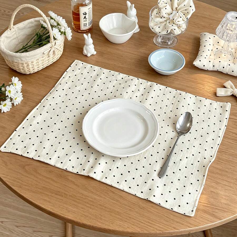 1/2/6pcs INS Style Minimalist Beige Polka Dot Cotton Gauze Fabric Placemats Napkins Decorative Pads For Kitchen Living Room, Suitable For Festivals And Weddings - Multicolor - View 1