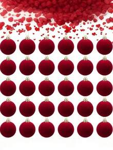 Premium Dark Red Flocked/Velvet Christmas Baubles (10cm) – High-End Velvet Ornaments For Christmas Trees. - Multicolor - View 5