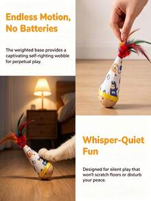 Colorful Cartoon Swinging Cat Toy With 4-Color Spring And Feather Decoration, Rolling Interactive Toy For Kittens And Adult Cats, Indoor Entertainment, Relieve Boredom, Ideal Birthday And Holiday Pet Gift - Multicolor - View 6