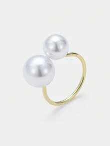 Sorayune 1pc Ins Style Simple & Openable Faux Pearl Ring For Women - Gold - View 6