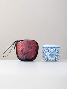 WEN ZHE Mini Blue And White Ceramic Portable Travel Tea Cup 80ml Single Person Tea Set With Tea Strainer And Storage Bag - Butterfly - View 11