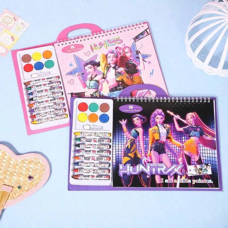 Spin Master 1pc K-Pop Theme "Demon Hunter" Coloring Book & DIY Painting, Cartoon Watercolor Style, M - N - View 1