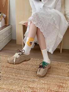 5 Pasang Kaos Kaki Gaya Korea Musim Gugur Acak, Motif Kartun 3D Manusia Salju, Panjang Setengah Betis, Kaos Kaki Putih Kustom untuk Pelajar - MultiWarna - View 4