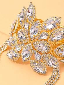 outingfit 1pc Women's Gold Rhinestone Flower Tassel Arm Cuff, Crystal Decorated Exaggerated Upper Arm Bracelet, Suitable For Wedding, Evening Party, Prom, Party And Formal Dress - Gold - View 3