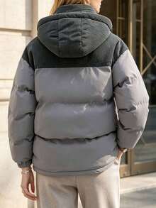 Women's Autumn/Winter Colorblock Thickened Warm Hooded Padded Coat - Grey - View 2