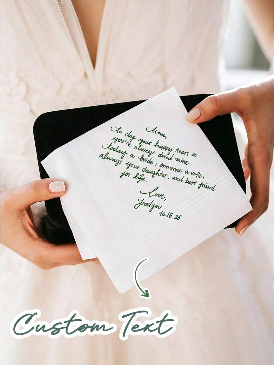 Custom Wedding Handkerchief: Lace Handkerchief With Handwritten Message, Personalized Keepsake Gift For Father, Gift From Bride To Mother, Wedding Keepsake Handkerchief, Gift For Bride Or Groom's Father - Multicolor - View 1