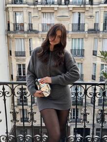 Fall/Winter Round Neck Single-Breasted Knit Cardigan And Knit Skirt Set, Elegant Women Set - Dark Grey - View 4