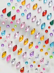 451pcs Rainbow 3D Glitter Gem Stickers, 2pcs Acrylic Glitter Heart Stickers, Self-Adhesive Rhinestone Teardrop Design, Suitable For Makeup And Clothing, Multicolor Diamond Face Gems, Perfect For Festivals, Parties And Events - Multicolor - View 5