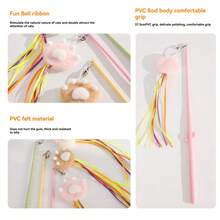 1pc/Interactive Cat Toy With Plush Paw Decoration, Colorful Tassels And Bells, Stimulates Cat's Hunting Instinct, Helps Release Energy And Relieve Boredom, Wavy Rod Cat Teaser With Cat Ball, Random Color - Multicolor - View 7