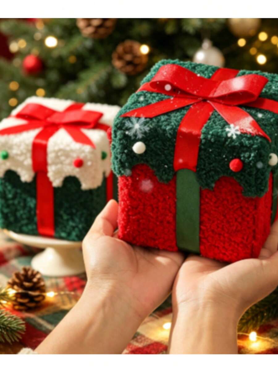 1pc Premium Thick Velvet Christmas Apple Gift Box, Highly Attractive Candy Storage Empty Box, Holiday Gift Packaging Box - Multicolor - View 1