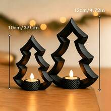 2pcs (Large + Small) Christmas Tree Tea Light Candle Holder, Hollow Christmas Tree Shaped Candle Base, Holiday Tabletop Decor, Suitable For Home Party Holiday Decoration, Multiple Colors Available - Upgraded Version - View 10