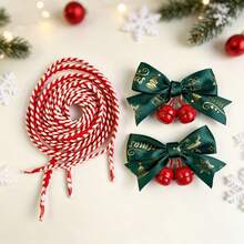 4pcs/2pcs Exquisite Green Bow Shoe Accessories With Red Shoelaces, Christmas Decor For White Sneakers, Flat Shoes, Training Shoes, Perfect Gift For Girlfriend - Multicolor - View 3
