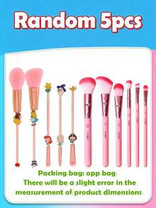 Disney Princess Themed 5-Piece Makeup Tool Set With Portable Storage Bag, Embossed Metal Handle Fluffy Blush Brush, Blending Eyeshadow Brush, Luxury Authentic Collectible Makeup Accessories Holiday Celebration Gift Set - Multicolor - View 8