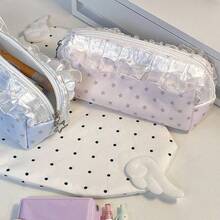 1pc Light Blue & Light Pink Star Print Fabric Pencil Case, Dreamy Lace Ruffle Zipper Design, Elegant Ballet Theme Pencil Pouch, Exquisite Design, Girly Pencil Bag, Suitable For Students, Classroom, Study Desk Storage, Can Store Neutral Pens, Rulers, Erasers, Miscellaneous Items, Portable Storage Bag, Also Suitable As A Practical Makeup Bag, Meets Both Student Daily Use And Everyday Life Needs - Multicolor - View 4