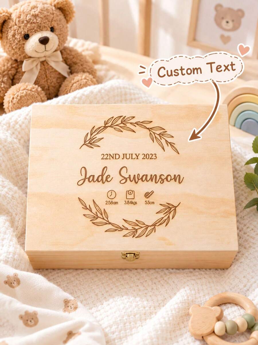 Personalized Wooden Baby Keepsake Box, Engraved Newborn Memory Box, Baby Shower Gift, Nursery Decor, Christmas Gift Boxes, Thanksgiving Gifts - Multicolor - View 1